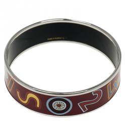 Pre Owned Hermes Wide Multicolor Printed Enamel Bangle Bracelet