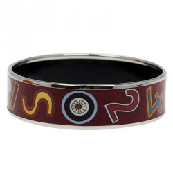 Pre Owned Hermes Wide Multicolor Printed Enamel Bangle Bracelet