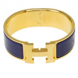 Pre Owned Hermes Clic Clac H Wide Purple Enamel Gold-Plated Bracelet