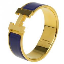 Pre Owned Hermes Clic Clac H Wide Purple Enamel Gold-Plated Bracelet