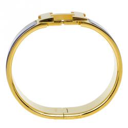 Pre Owned Hermes Clic Clac H Wide Purple Enamel Gold-Plated Bracelet