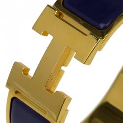 Pre Owned Hermes Clic Clac H Wide Purple Enamel Gold-Plated Bracelet