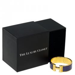 Pre Owned Hermes Clic Clac H Wide Purple Enamel Gold-Plated Bracelet