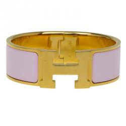 Pre Owned Hermes Clic Clac H Wide Pink Enamel Gold-Plated Bracelet