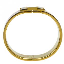 Pre Owned Hermes Clic Clac H Wide Pink Enamel Gold-Plated Bracelet