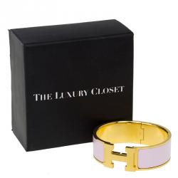 Pre Owned Hermes Clic Clac H Wide Pink Enamel Gold-Plated Bracelet