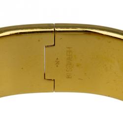 Pre Owned Hermes Clic Clac H Wide Duck Blue Enamel Gold-Plated Bracelet PM