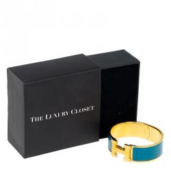 Pre Owned Hermes Clic Clac H Wide Duck Blue Enamel Gold-Plated Bracelet PM