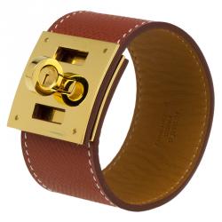 Hermes Extreme Brown Leather Gold Plated Bracelet Hermes | TLC