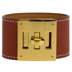 Hermes Extreme Brown Leather Gold Plated Bracelet