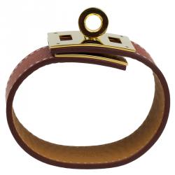 Hermes Extreme Brown Leather Gold Plated Bracelet