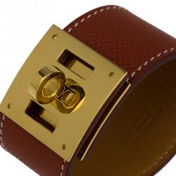 Hermes Extreme Brown Leather Gold Plated Bracelet