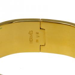 Pre Owned Hermes Clic Clac H Wide Green Enamel Gold Plated Bracelet