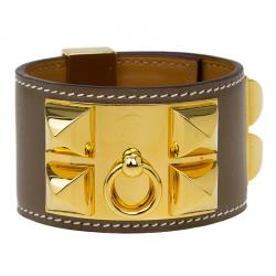 Pre Owned Hermès Collier de Chien Calfskin Leather Gold Plated Bracelet