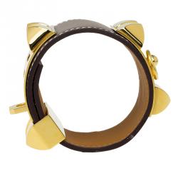 Pre Owned Hermès Collier de Chien Calfskin Leather Gold Plated Bracelet