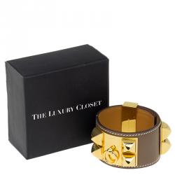Pre Owned Hermès Collier de Chien Calfskin Leather Gold Plated Bracelet