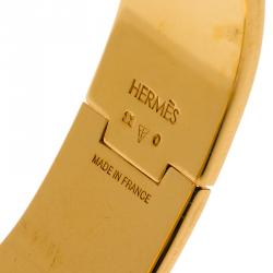 Pre Owned Hermes Clic Clac H Wide Brown Enamel Gold Plated Bracelet