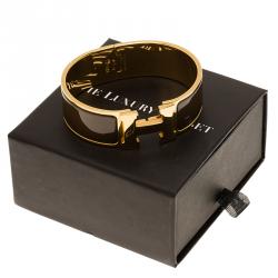Pre Owned Hermes Clic Clac H Wide Brown Enamel Gold Plated Bracelet