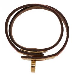 Pre Owned Hermes Kelly Double Tour Gold Plated Capucine Leather Bracelet