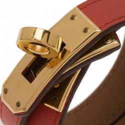 Pre Owned Hermes Kelly Double Tour Gold Plated Capucine Leather Bracelet