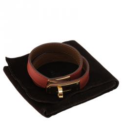 Pre Owned Hermes Kelly Double Tour Gold Plated Capucine Leather Bracelet