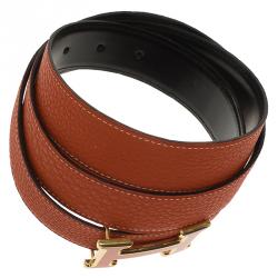 Hermes Black/Gold Togo and Box Leather Constance Reversible Belt – Pre  Porter