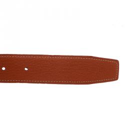 Pre Owned Hermes Orange and Black Leather Constance Reversible Belt Size 95 CM