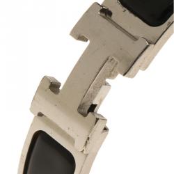 Pre Owned Hermes Clic Clac H Black Enamel Palladium Plated Bracelet