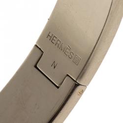 Pre Owned Hermes Clic Clac H Black Enamel Palladium Plated Bracelet