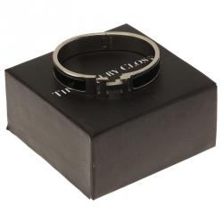 Pre Owned Hermes Clic Clac H Black Enamel Palladium Plated Bracelet