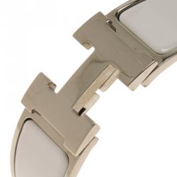 مملوكة مسبقًا Hermes Clic Clac H Wide White Enamel Palladium Plated Bracelet