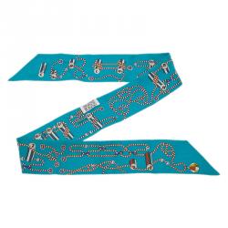 Pre Owned Hermes Blue Twilly Silk Stole