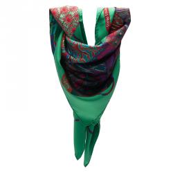 Pre Owned Hermes Green Voyage En Etoffes Silk Square Scarf