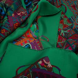 Pre Owned Hermes Green Voyage En Etoffes Silk Square Scarf