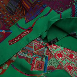 Pre Owned Hermes Green Voyage En Etoffes Silk Square Scarf