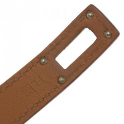 Pre Owned Hermes Kelly Double Tour Orange Palladium Plated Leather Bracelet