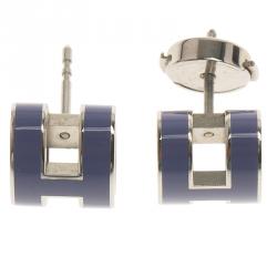 Pre Owned Hermes Pop H Periwinkle Lacquer Palladium Plated Stud Earrings