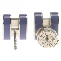 Pre Owned Hermes Pop H Periwinkle Lacquer Palladium Plated Stud Earrings