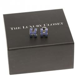 Pre Owned Hermes Pop H Periwinkle Lacquer Palladium Plated Stud Earrings