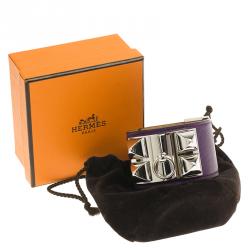Pre Owned Hermès Collier de Chien Purple Calfskin Leather Palladium Plated Bracelet S