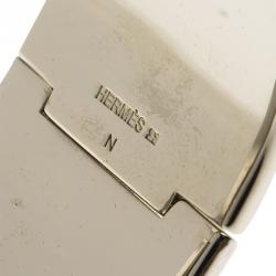 Pre Owned Hermes Clic H Extra Wide Blue Enamel Palladium Plated White Lacquered H Bracelet
