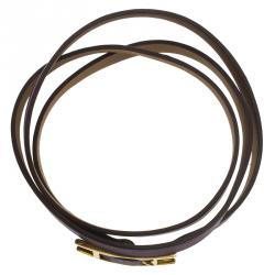 Pre Owned Hermès Hapi 3MM Purple Gold Tone Leather Bracelet