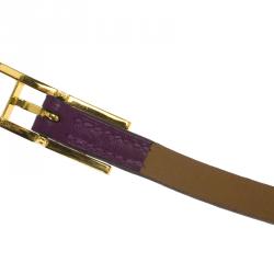 Pre Owned Hermès Hapi 3MM Purple Gold Tone Leather Bracelet