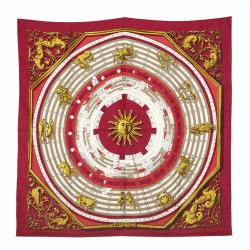 Pre Owned Hermes Red Dies Et Hore Silk Square Scarf