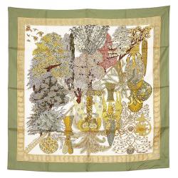 Pre Owned Hermes Green Les Legendes de l'Arbre  Silk Square Scarf
