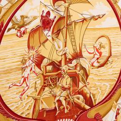 Pre Owned Hermes Black and Red Au dela des Cinq Mers Silk Square Scarf