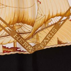 Pre Owned Hermes Black and Red Au dela des Cinq Mers Silk Square Scarf