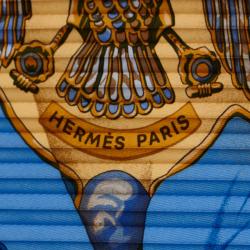 Pre Owned Hermes Blue Soleil de Soie Plisse Scarf