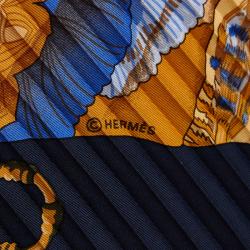 Pre Owned Hermes Blue Soleil de Soie Plisse Scarf