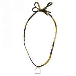 Pre Owned Hermes Petit Palladium Plated Printed Silk Cord Necklace